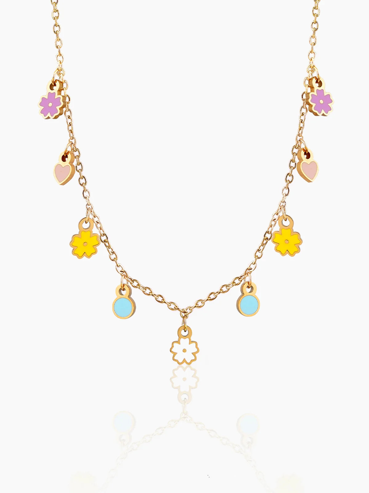Pastel Pop Heart and Flower Charm Kid's Jewelry Set Of - 3 Necklace, Charms Bracelet & Stud Earrings