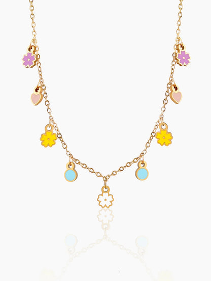 Pastel Pop Heart and Flower Charm Kid's Jewelry Set Of - 3 Necklace, Charms Bracelet & Stud Earrings
