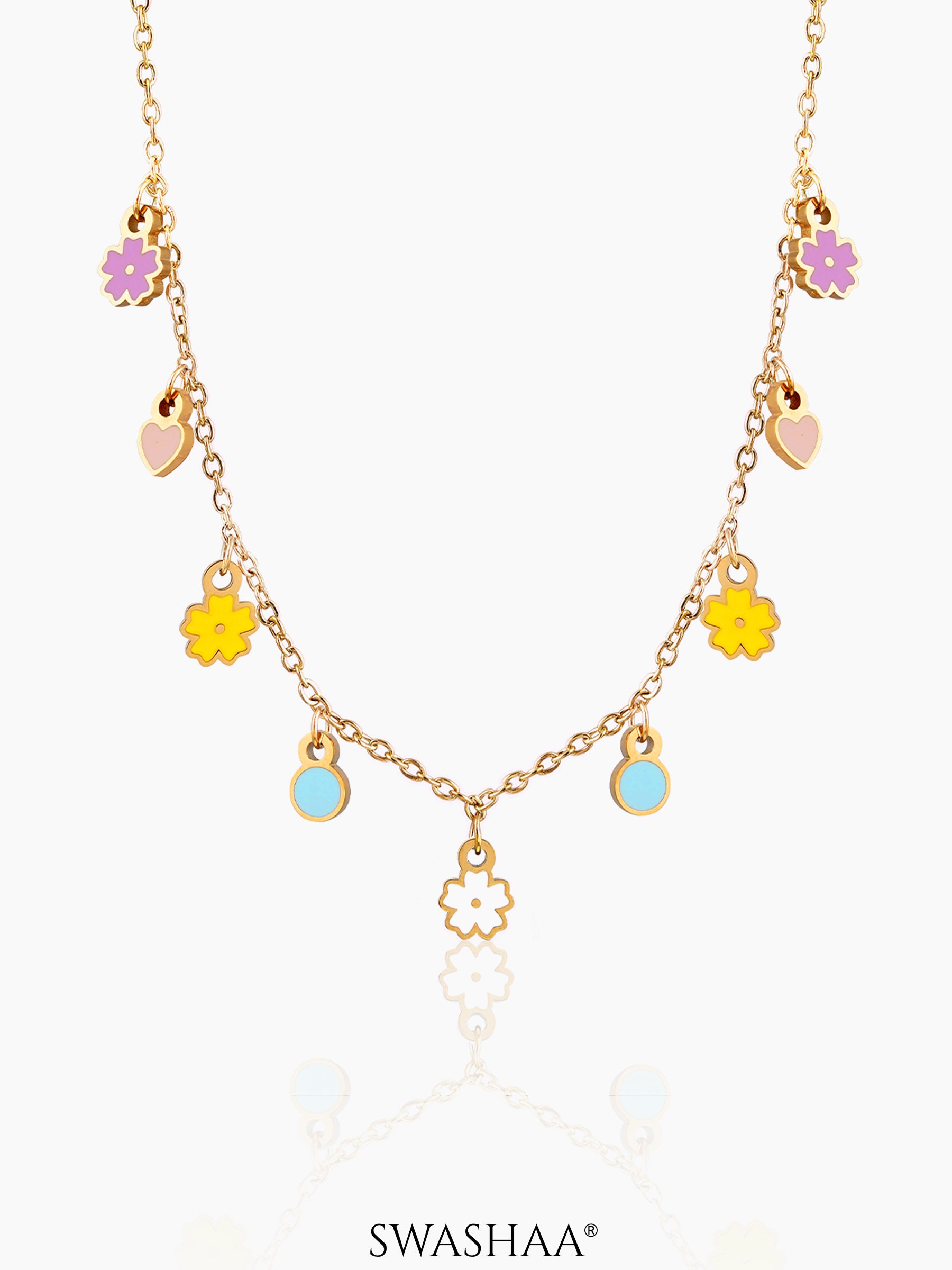 PastelPop Heart & Flower 18K Gold Plated Kid's Necklace