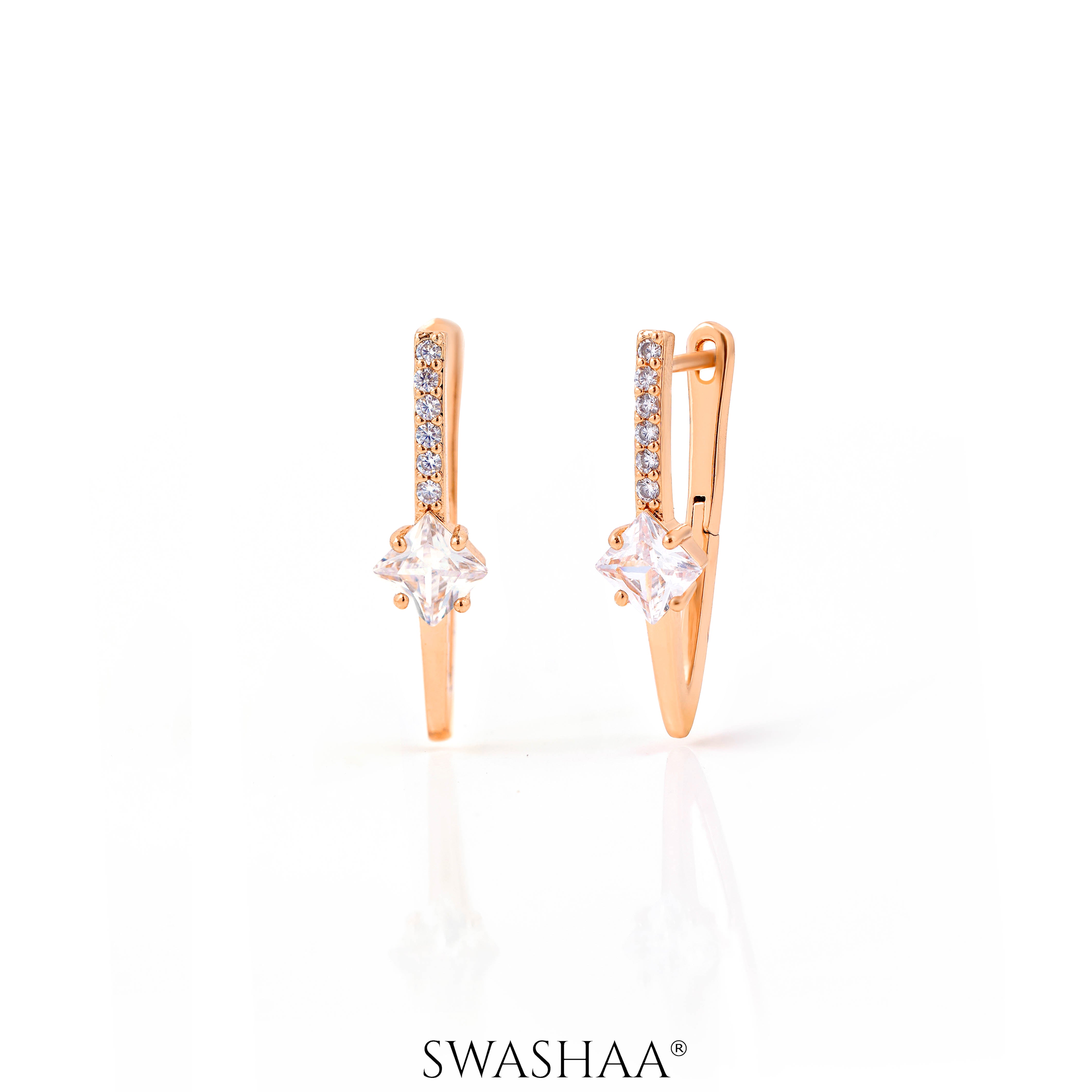 Patricia Solitaire Rosegold Plated Hoop Earrings