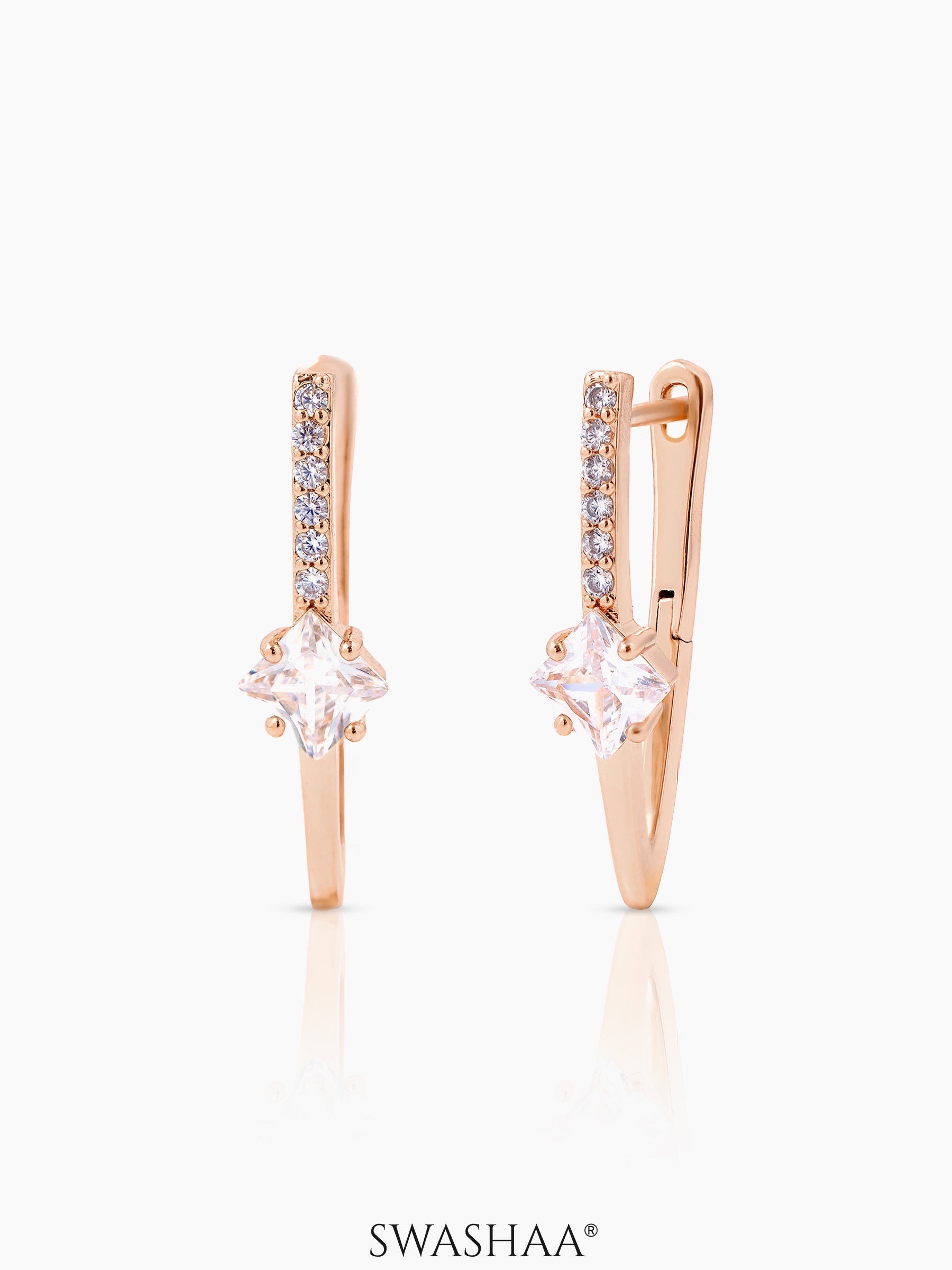 Patricia Solitaire Rosegold Plated Hoop Earrings