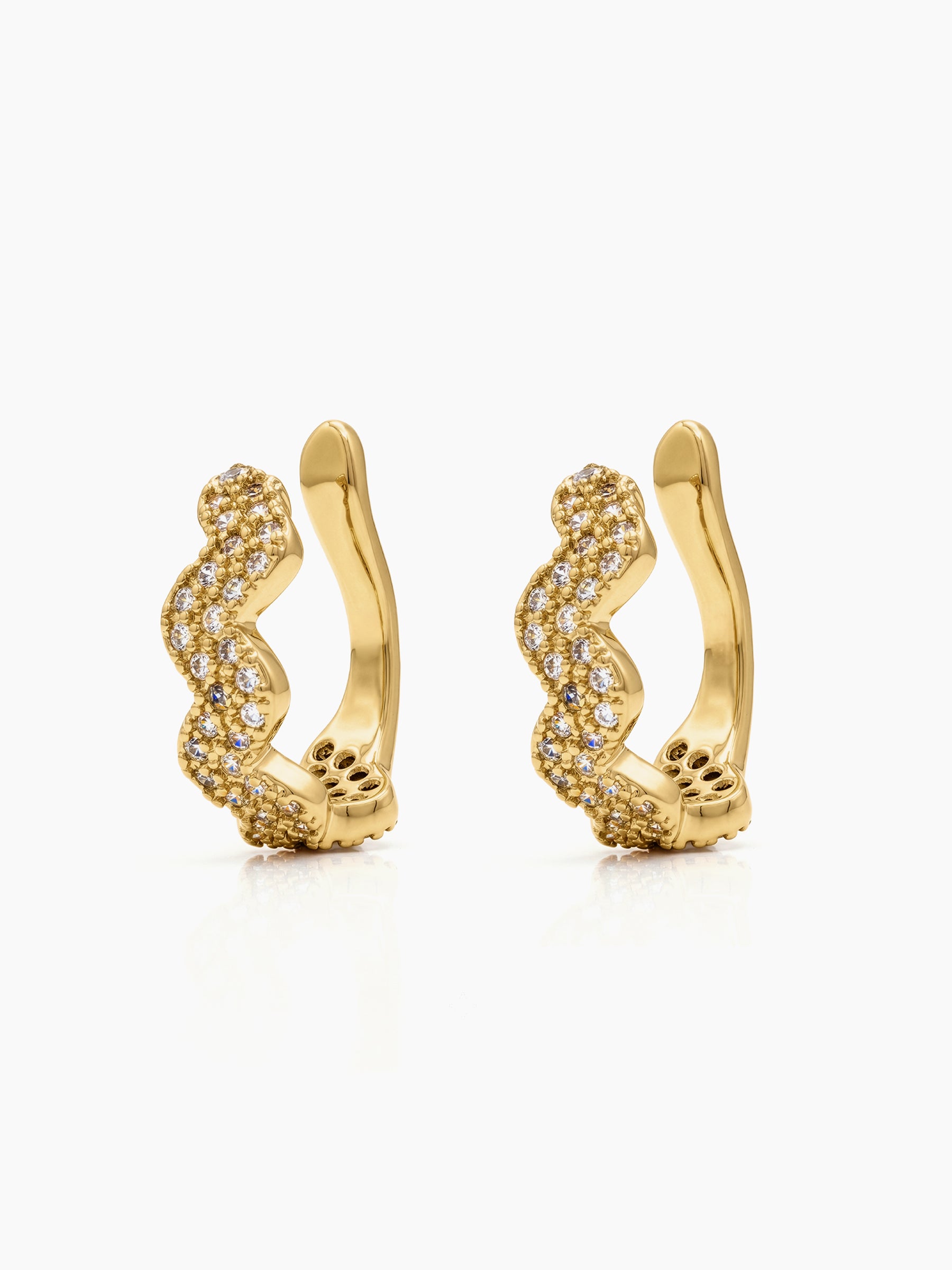 Pavia Diamond Wave 18K Gold Plated Women's Ear Cuffs 