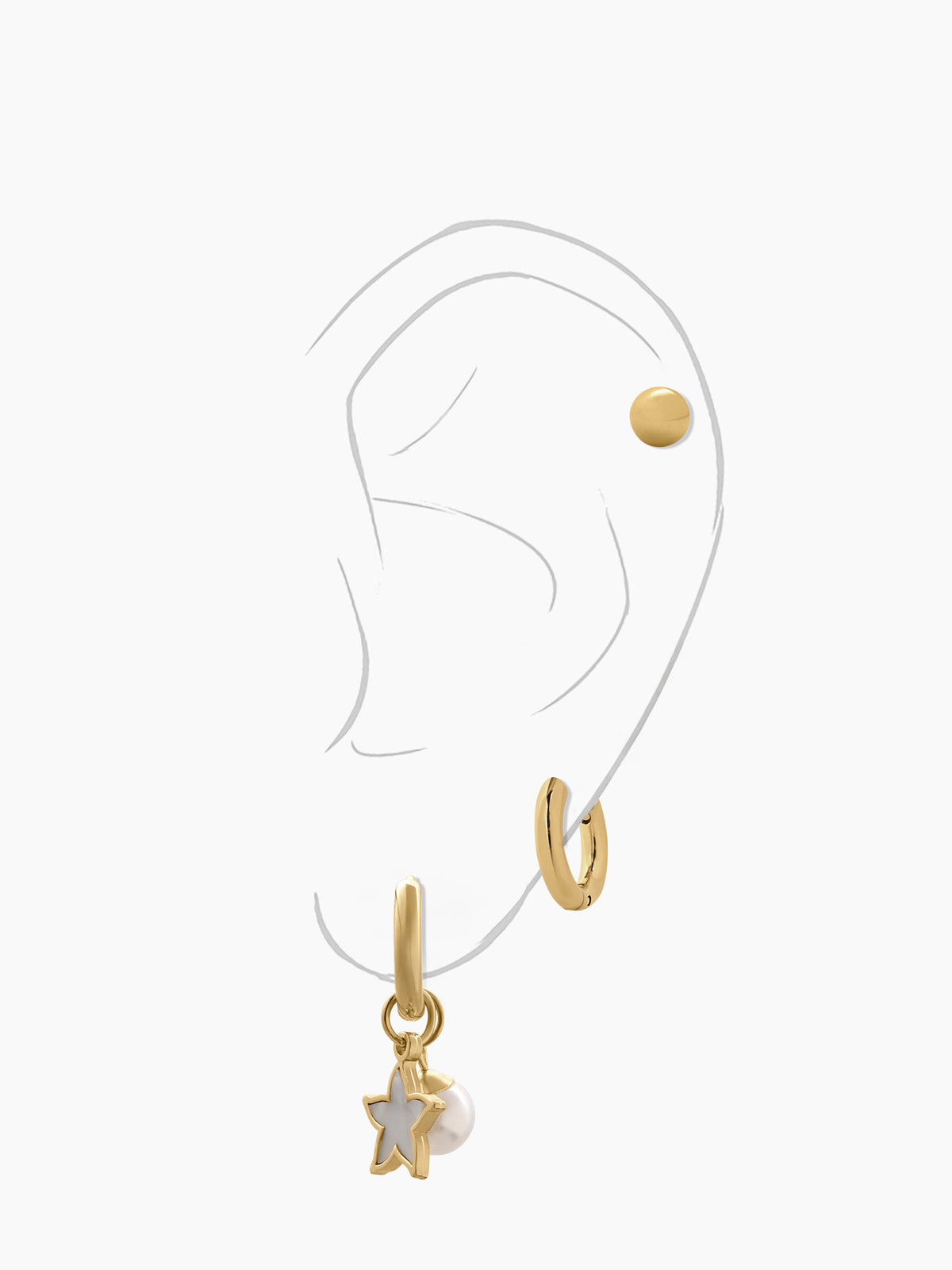 Pearl & Star Sphere 18K Gold Plated Women's Hoop, Stud Earrings Set
