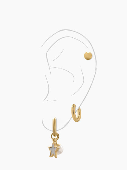 Pearl & Star Sphere 18K Gold Plated Women's Hoop, Stud Earrings Set