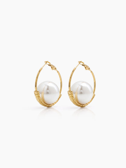 Peony Pearl 18K Gold Plated Women's Hoop Earrings