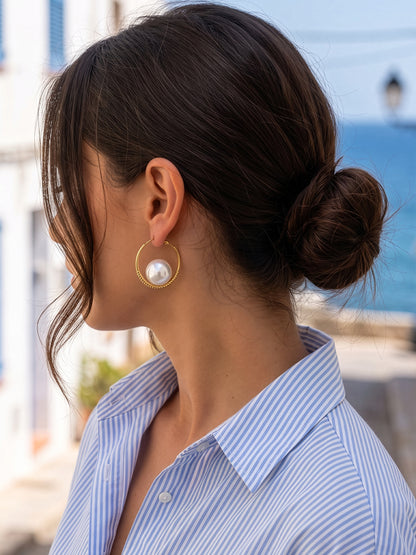 Peony Pearl 18K Gold Plated Women's Hoop Earrings