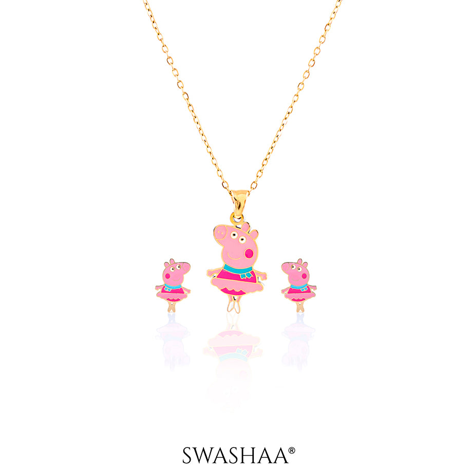 Pepa Pig 18K Gold Plated Kid's Pendant Necklace Set