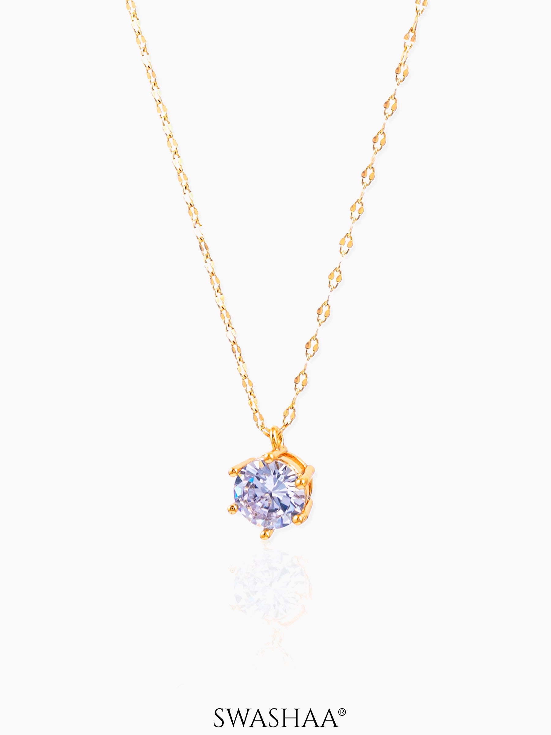 Perennial Solitaire Charm 18K Gold Plated Chain Pendant Necklace