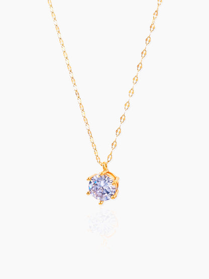 Perennial Solitaire Charm 18K Gold Plated Chain Pendant Necklace