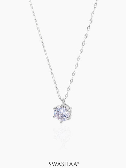 Perennial Solitaire Charm Silver Chain Pendant Necklace