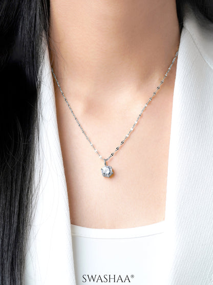 Perennial Solitaire Charm Silver Chain Pendant Necklace