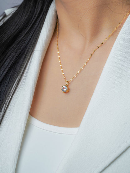 Perennial Solitaire Charm 18K Gold Plated Chain Pendant Necklace