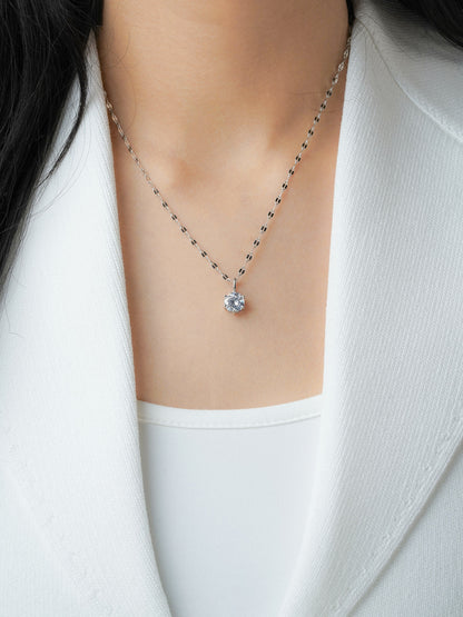Perennial Solitaire Charm Silver Chain Pendant Necklace