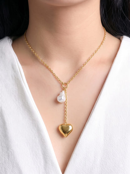 Perlie Heart Pearl 18K Gold Plated Women's Chain Pendant Necklaces