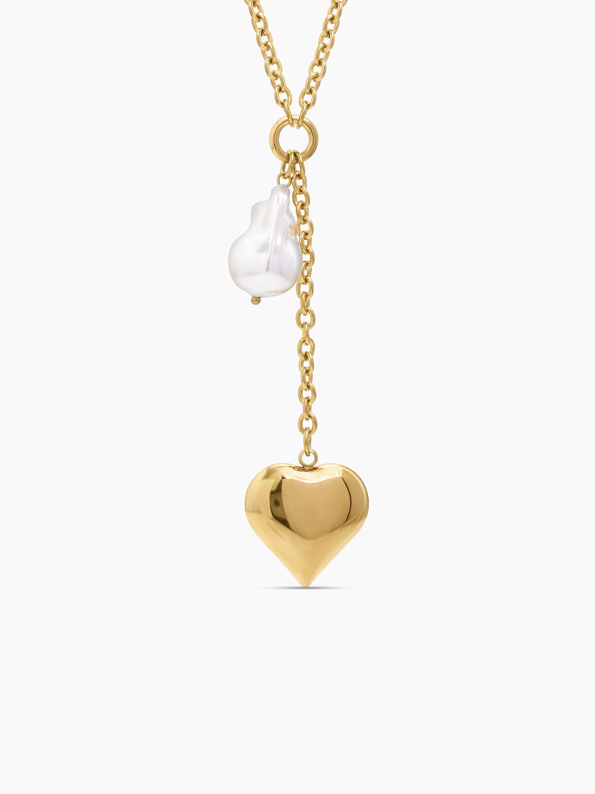 Perlie Heart Pearl 18K Gold Plated Women's Chain Pendant Necklaces