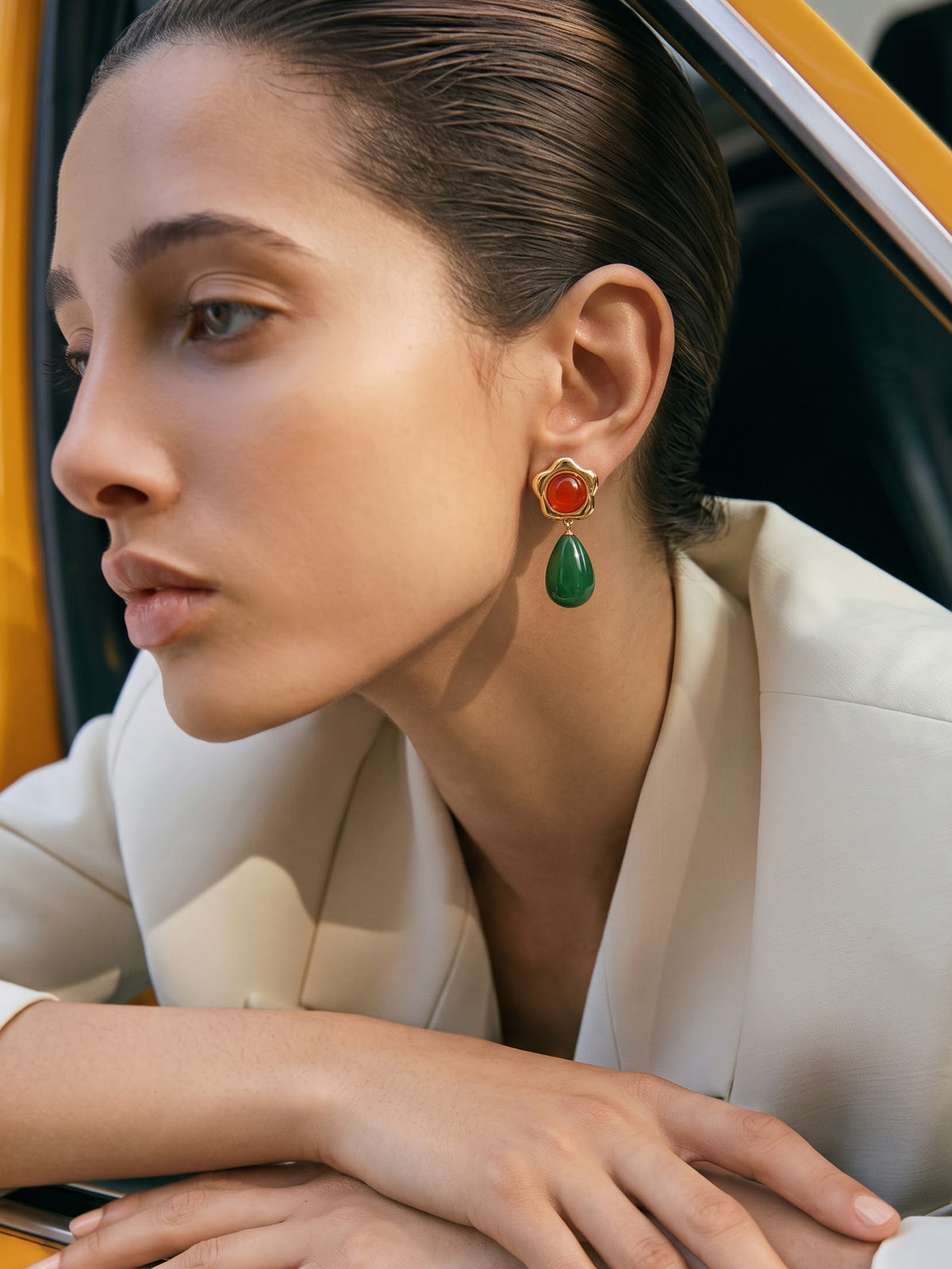 Perrine Floral Mulricolour Stone Drop 18K Gold Plated Women's stud Earrings