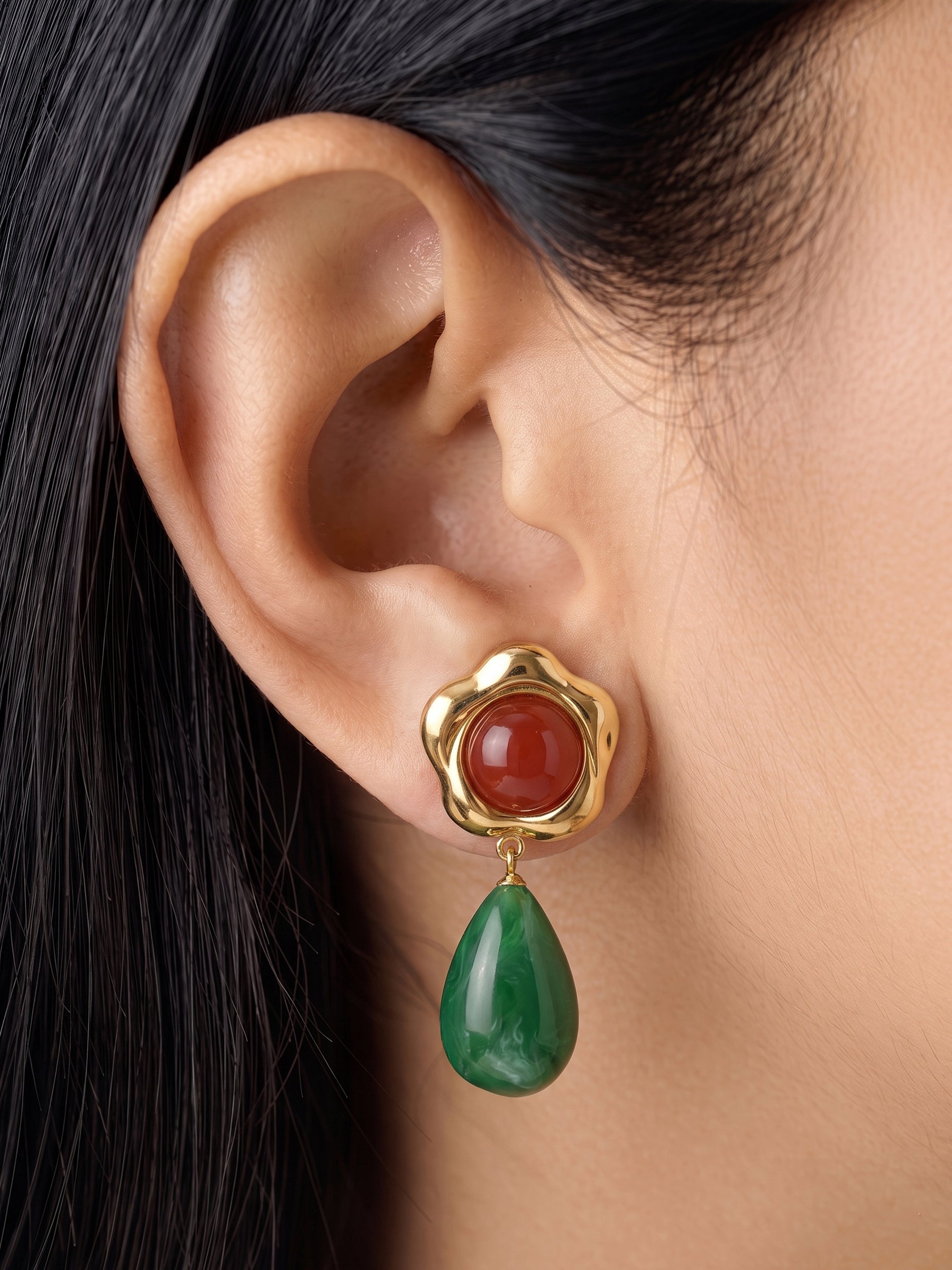 Perrine Floral Mulricolour Stone Drop 18K Gold Plated Women's stud Earrings