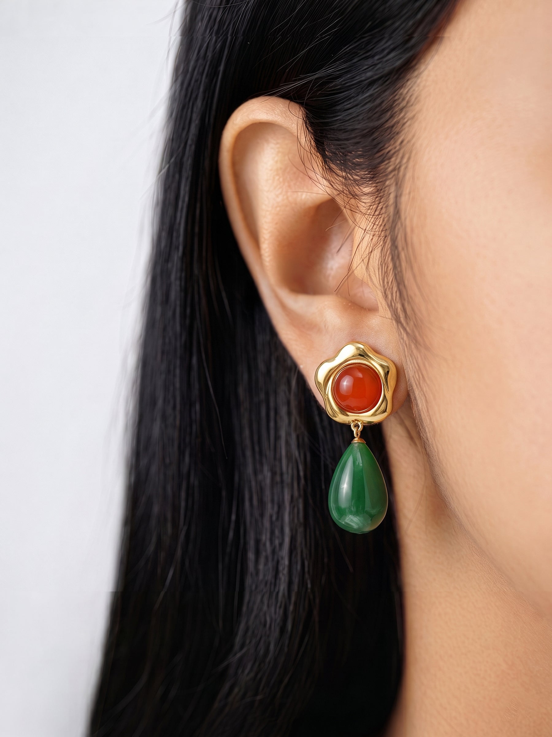 Perrine Floral Mulricolour Stone Drop 18K Gold Plated Women's stud Earrings