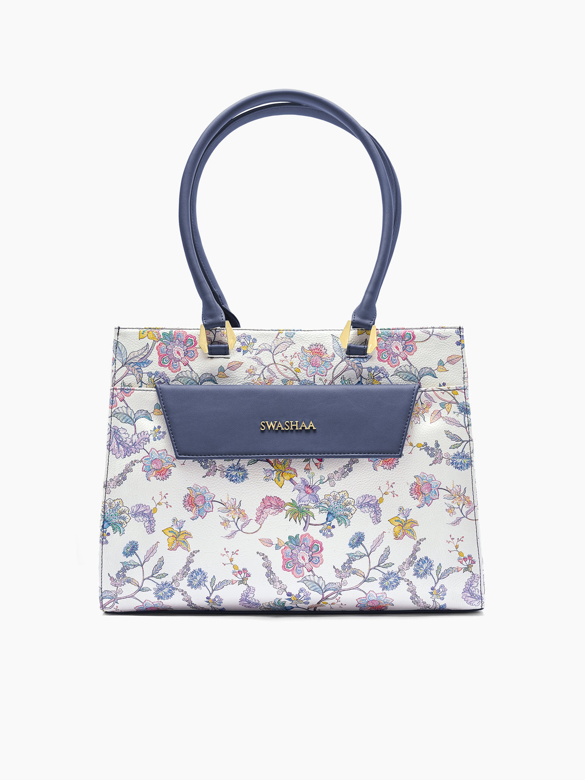 Petal Prowess White Blue Blossom Women's Leather Hand Bag