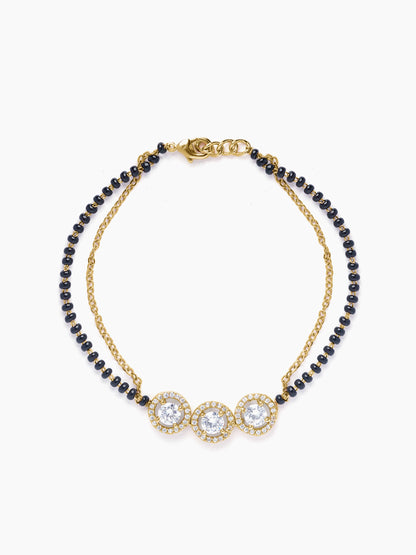 Pihu Three Diamond Solitaire 18K Gold Plated Mangalsutra Bracelet