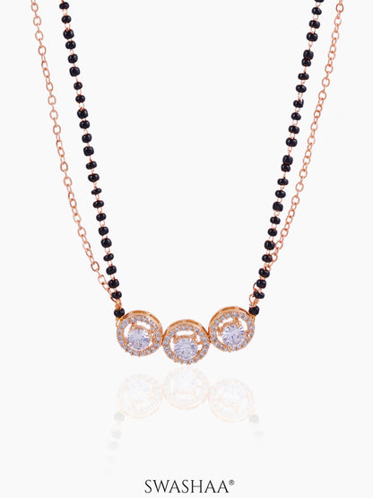Pihu Three Round CZ Stones Layered Rosegold Plated Mangalsutra