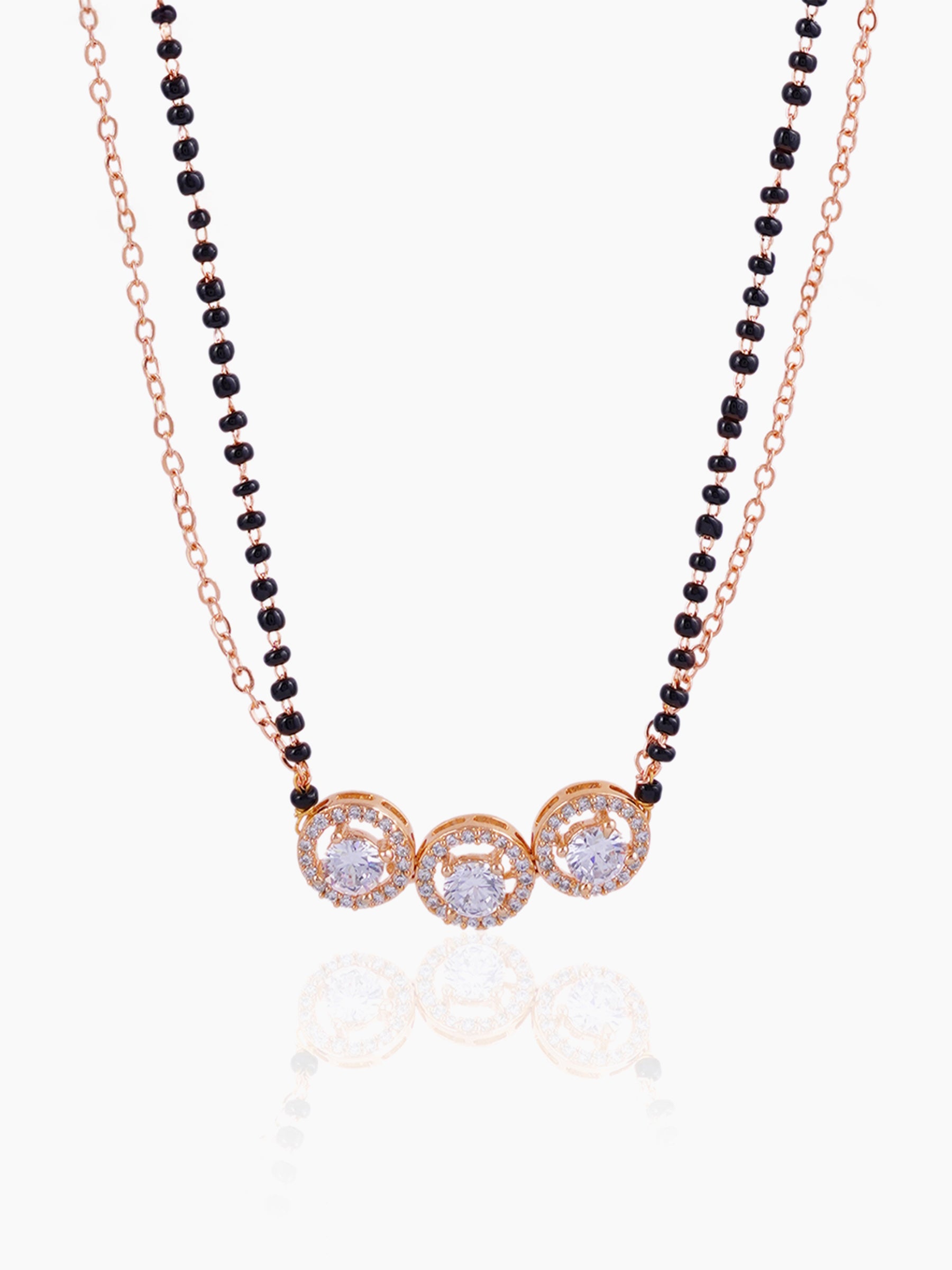 Pihu Three Round CZ Stones Layered Rosegold Plated Mangalsutra