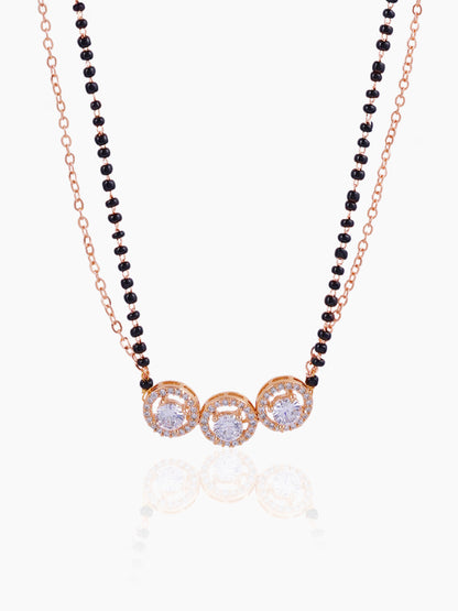 Pihu Three Round CZ Stones Layered Rosegold Plated Mangalsutra