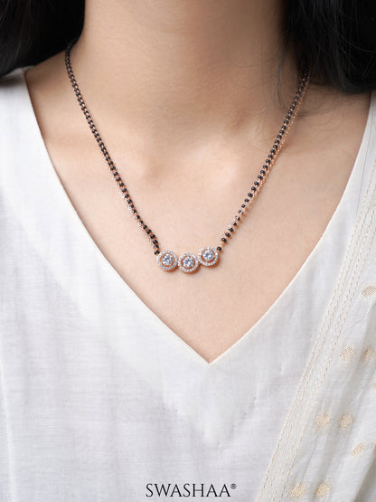 Pihu Three Round CZ Stones Layered Rosegold Plated Mangalsutra