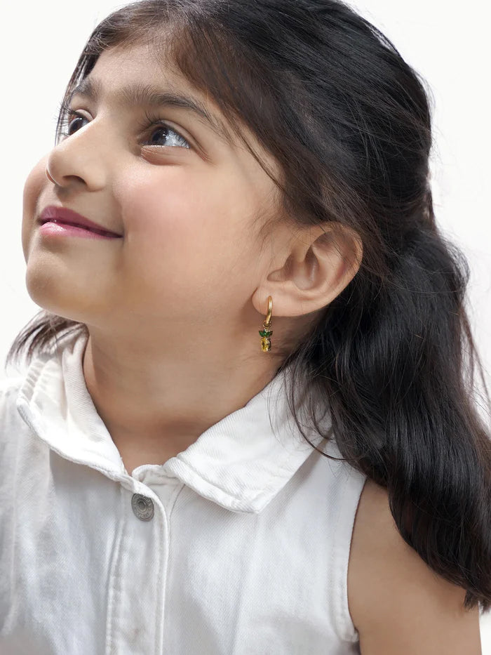 Pineapple Charm 18K Gold Plated Kid's Hoop Dangling Earrings