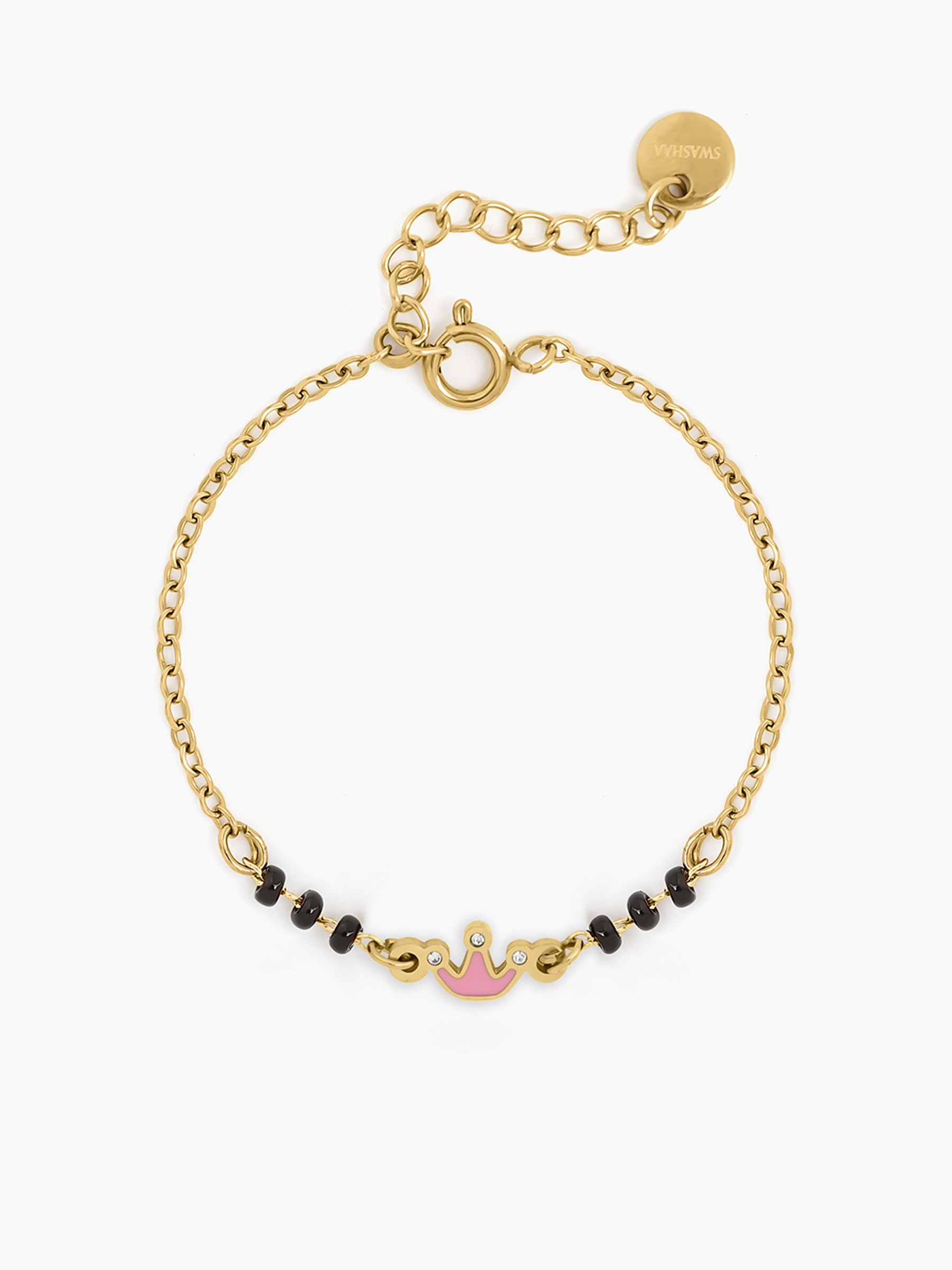 Pink Crown Charm 18K Gold Plated Kid's Nazariya Bracelet