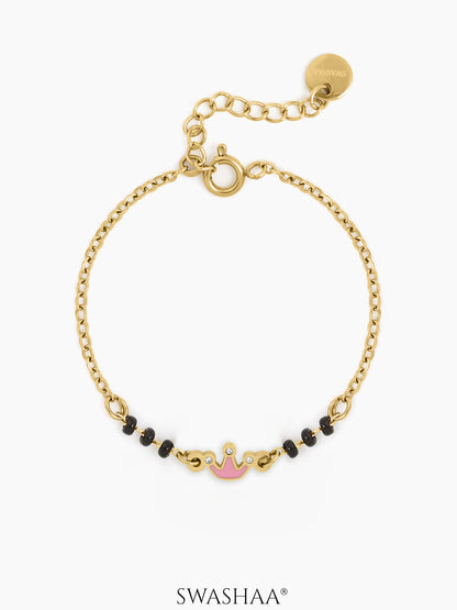Pink Crown Charm 18K Gold Plated Kid's Nazariya Bracelet