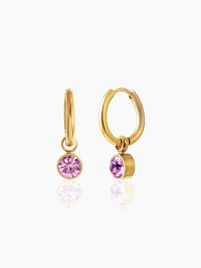 Pink Diamond 18K Gold Plated Kid's Hoop Dangling Earrings