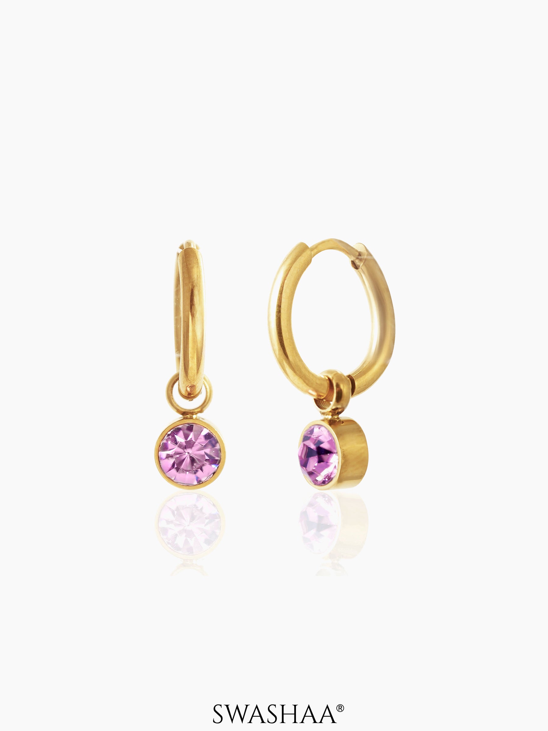 Pink Diamond 18K Gold Plated Kid's Hoop Earrings
