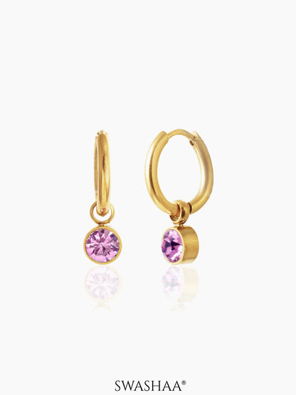 Pink Diamond 18K Gold Plated Kid's Hoop Dangling Earrings