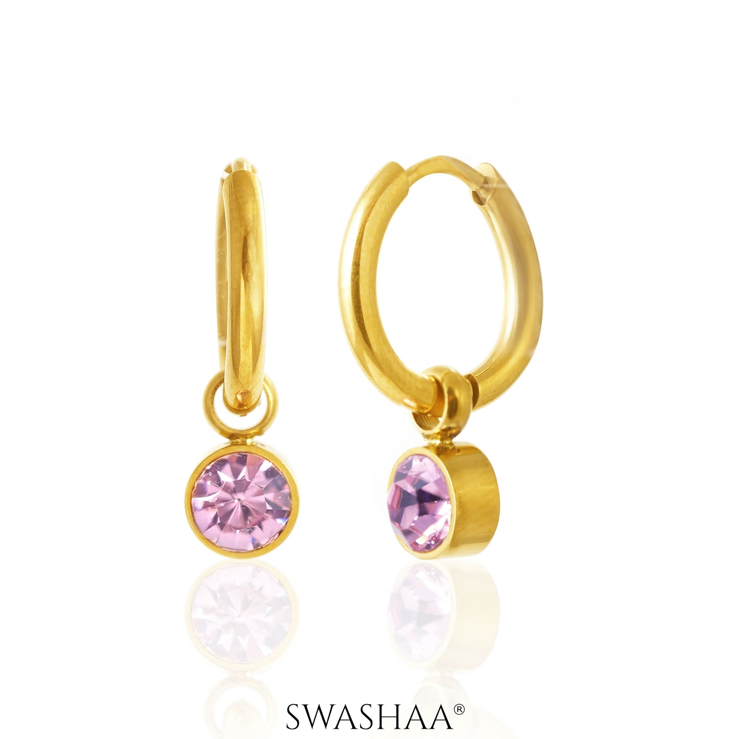 Pink Diamond 18K Gold Plated Kid's Hoop Earrings