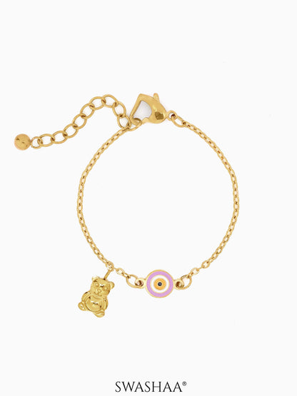 Pink Evil Eye Teddy Charm 18K Gold Plated Kid's Loose Bracelet