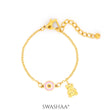 Pink Evil Eye Teddy Charm 18K Gold Plated Kid's Bracelet