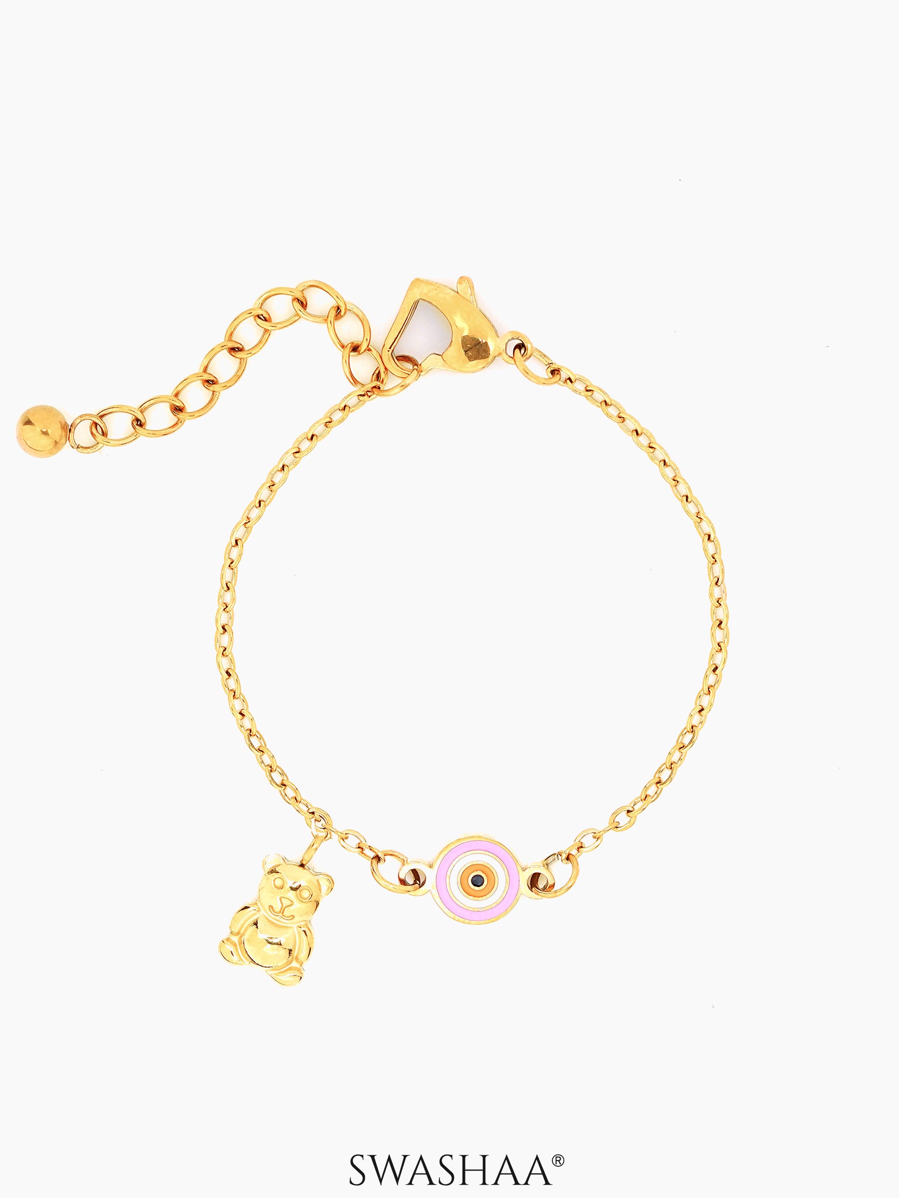 Pink Evil Eye Teddy Charm Kid's Rakhi