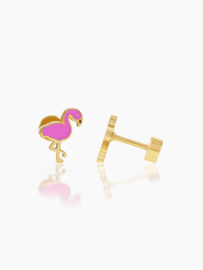 Pink Flamingo Charm 18K Gold Plated Kid's Stud Earrings
