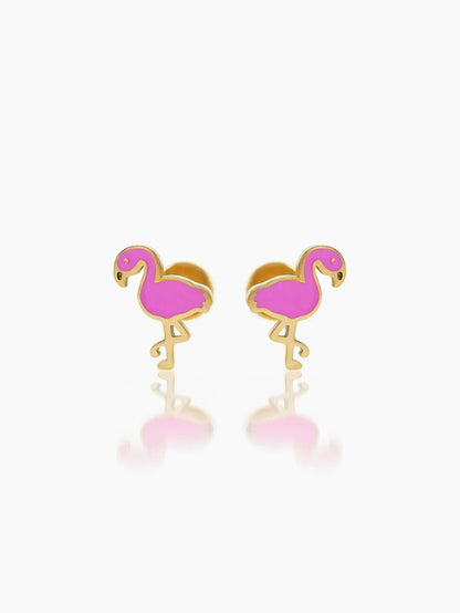 Pink Flamingo Charm 18K Gold Plated Kid's Stud Earrings