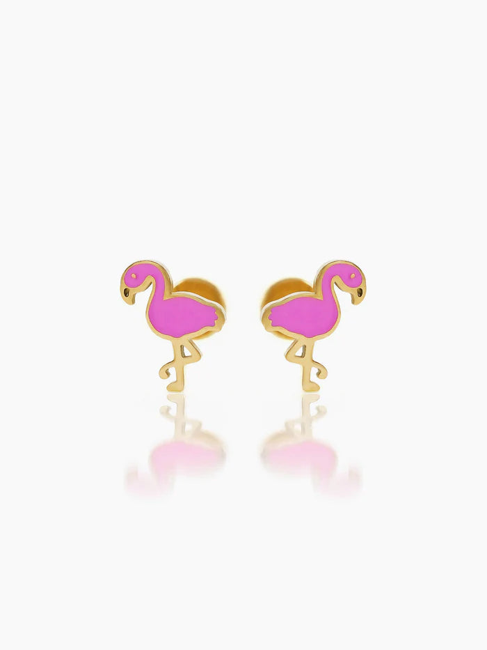 Pink Flamingo Charm 18K Gold Plated Kid's Stud Earrings