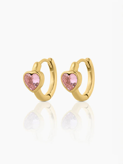 Pink Heart Dimaond 18K Gold Plated Kid's Hoop Earrings