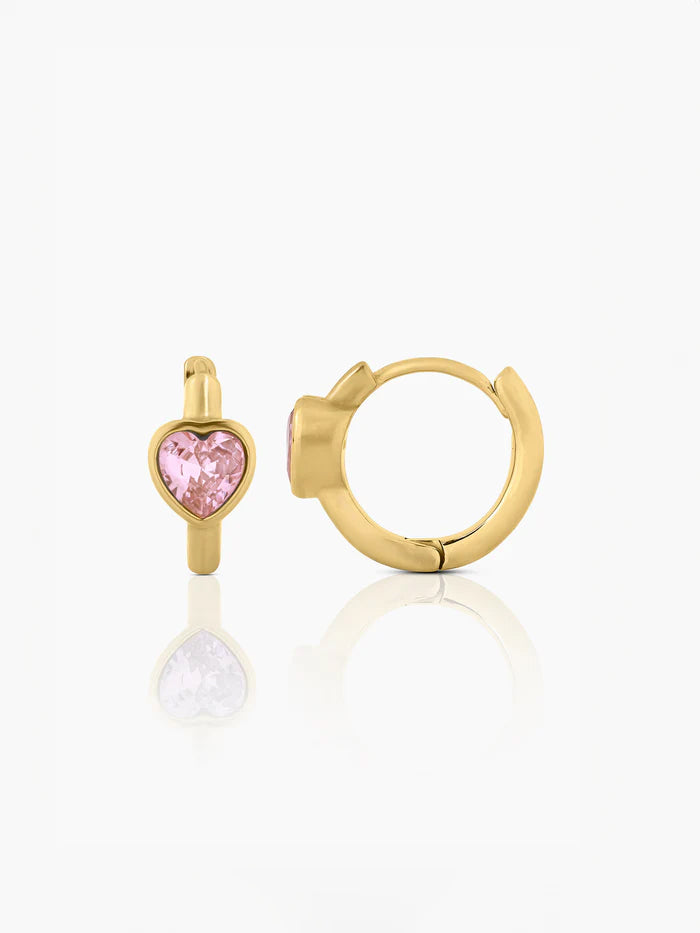 Pink Heart Dimaond 18K Gold Plated Kid's Hoop Earrings