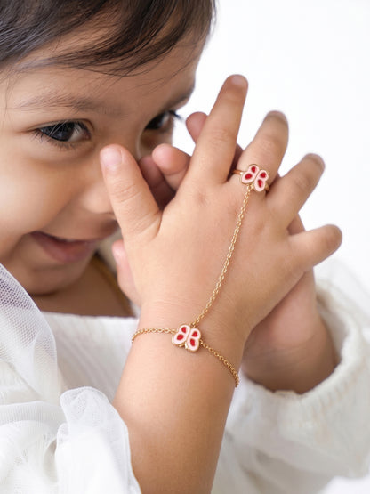 Pinky Butterfly 18K Gold Plated Kid's Ring Bracelet