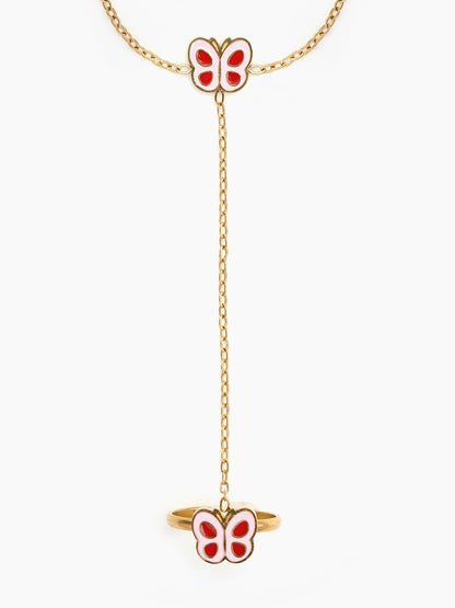 Pinky Butterfly 18K Gold Plated Kid's Ring Bracelet