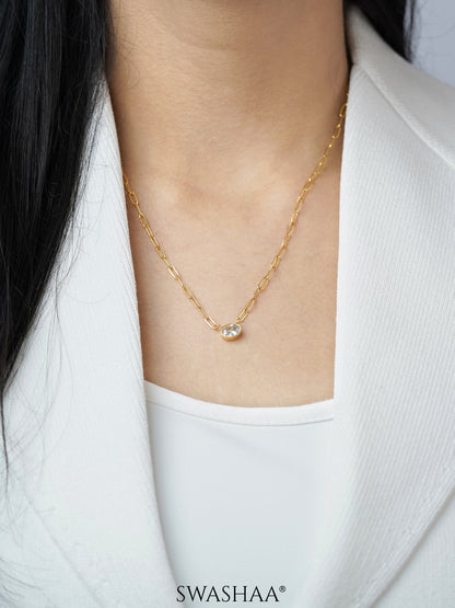 Pinsk Solitaire Charm 18K Gold Plated Necklace