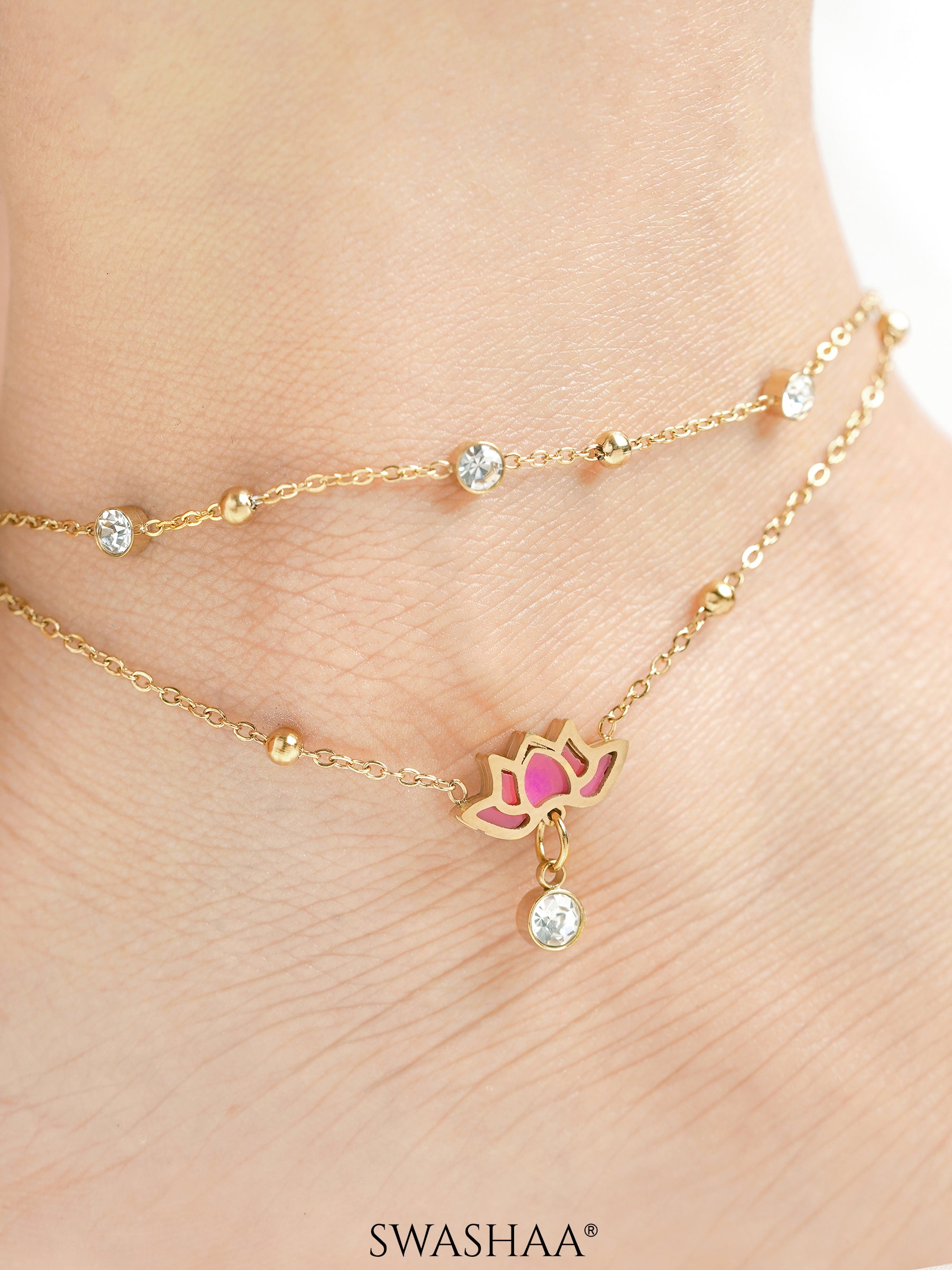 Pious Layered Lotus Charms 18K Gold Plated Women's Anklet