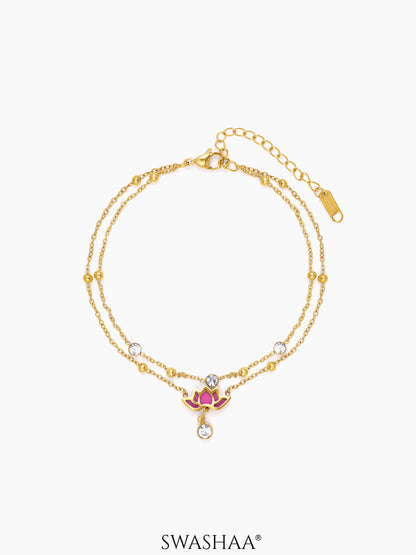 Pious Layered Lotus Charms 18K Gold Plated Women's Anklet