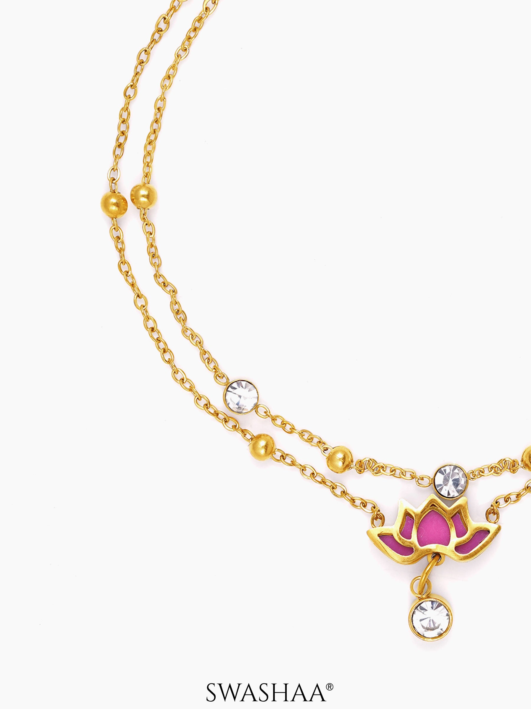 Pious Layered Lotus Charms 18K Gold Plated Women's Anklet