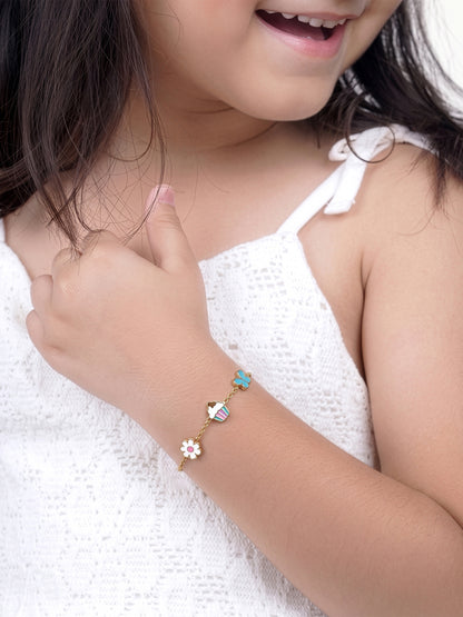 Pixie Butterfly Cupcake Floral Charms 18K Gold Plated Kid's Bracelet 